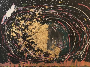 Gold Side of the Moon Abstract Painting Bad Art and Meow